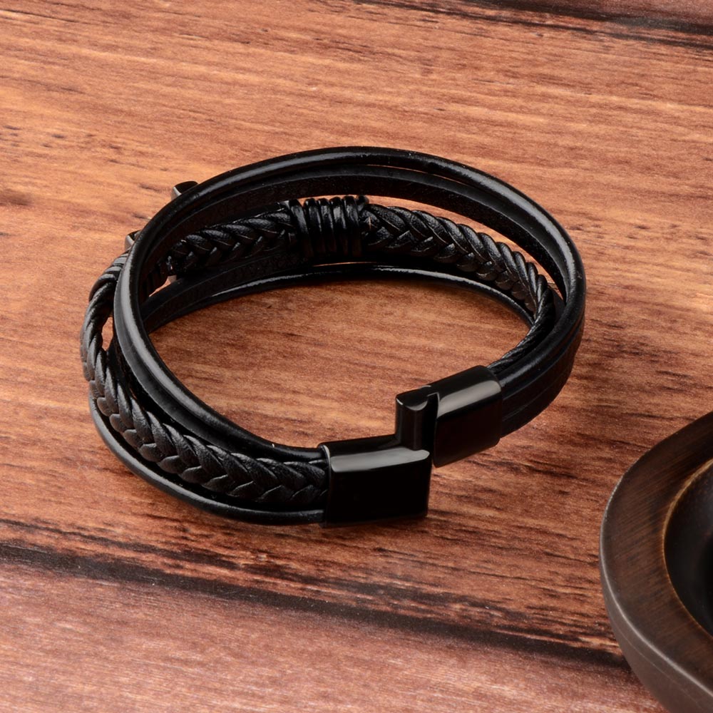 Men's Classic Design Cross Genuine Leather Stainless Steel Bracelet