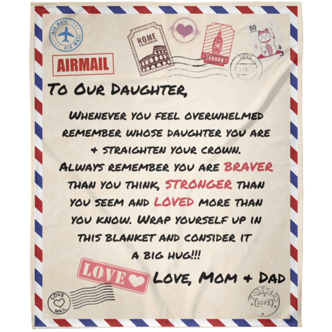 Daughter (Love, Mom & Dad) Postage Blanket