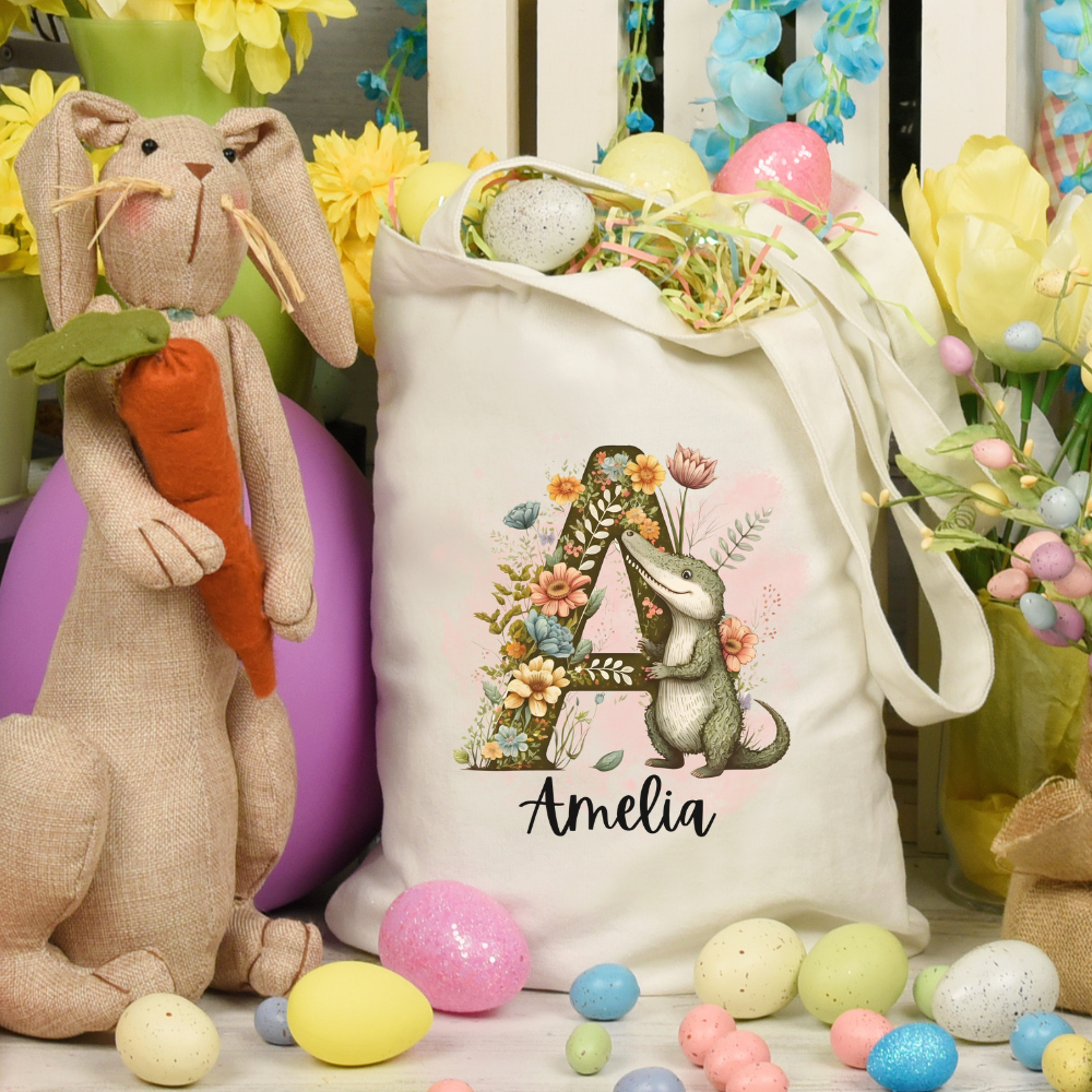 Personalized Easter Spring Canvas Tote Bag
