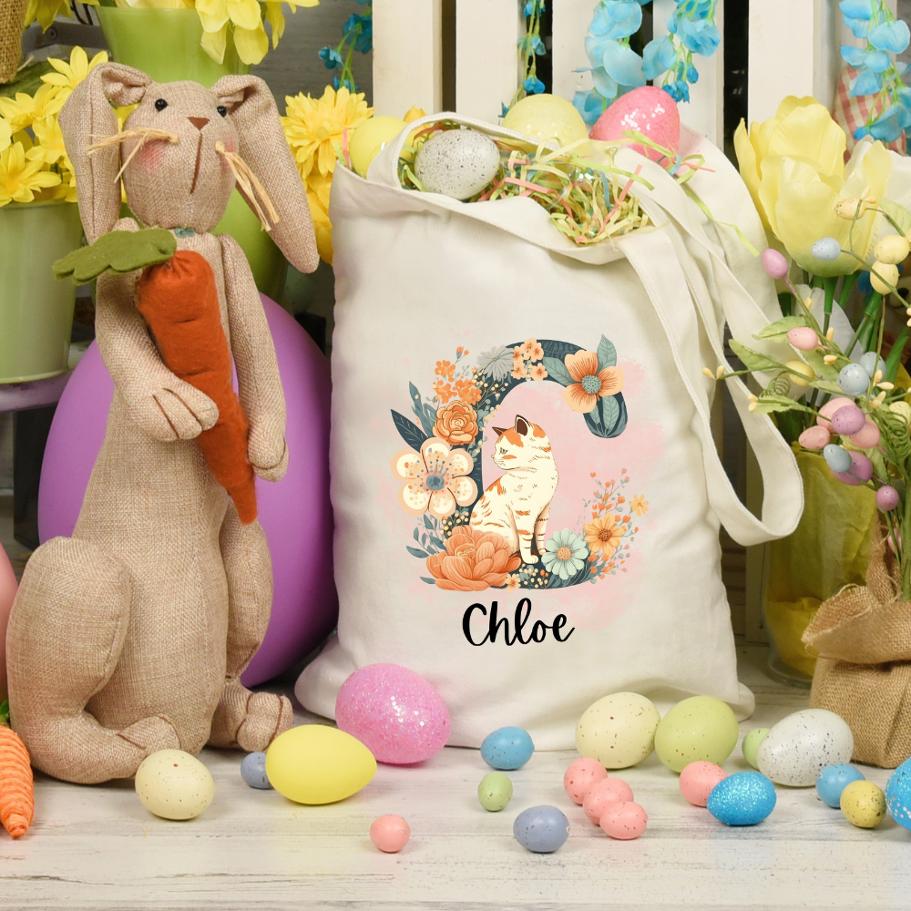 Personalized Easter Spring Canvas Tote Bag