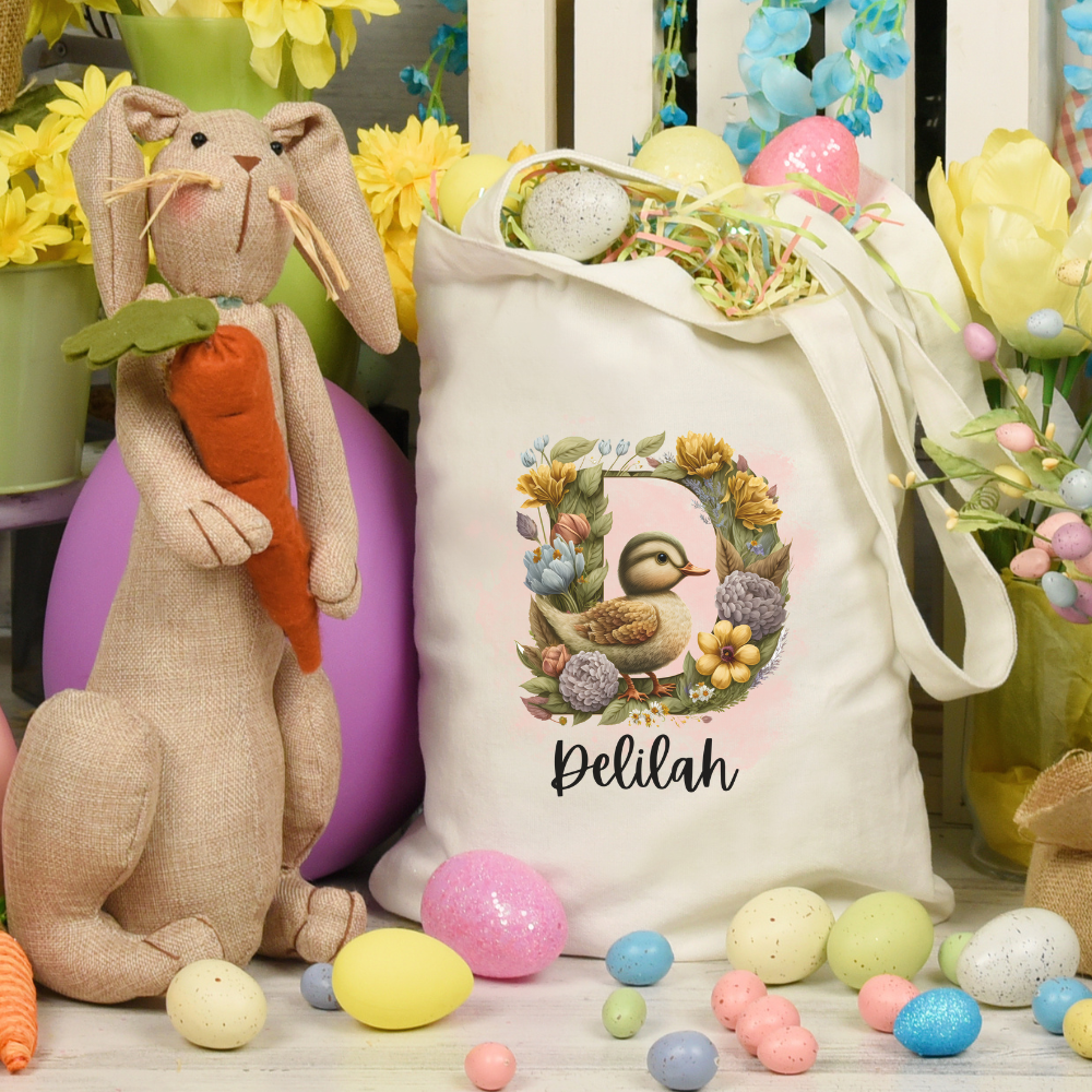Personalized Easter Spring Canvas Tote Bag