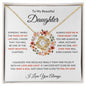 To My Beautiful Daughter | Love and Light Coral Lettering | Love Knot Necklace