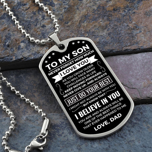 To My Son | Never Forget How Much I Love You | Dog Tag Chain
