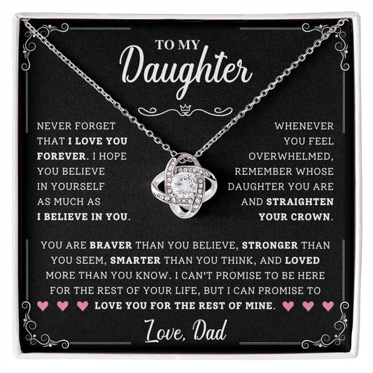 To My Daughter | Believe In Yourself (Crown Hearts-Black) | Love Knot Necklace