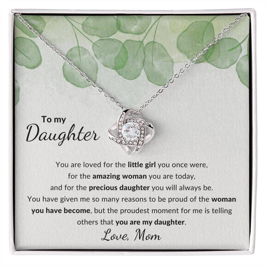 To My Daughter | You Are Loved Green Leaves | Love Knot Necklace