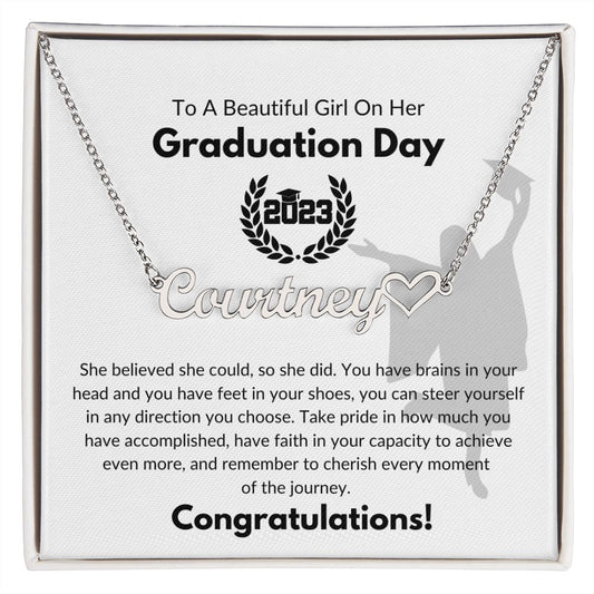 To A Beautiful Girl On Her Graduation Day | Personalized Name Necklace Heart
