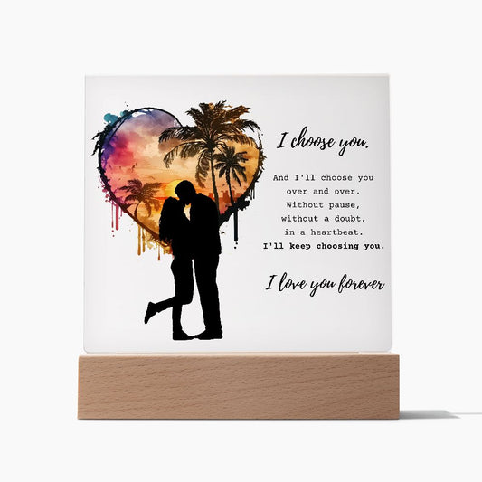 I Choose You | Man & Woman Sunset Heart Acrylic Plaque