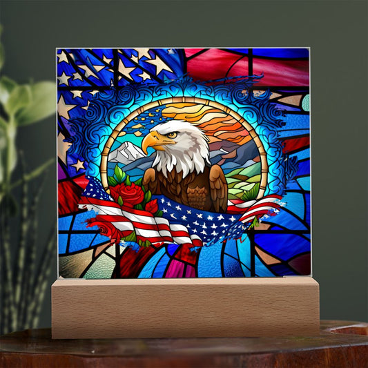 Stained Glass Patriotic Eagle | Acrylic Plaque (LED Option)