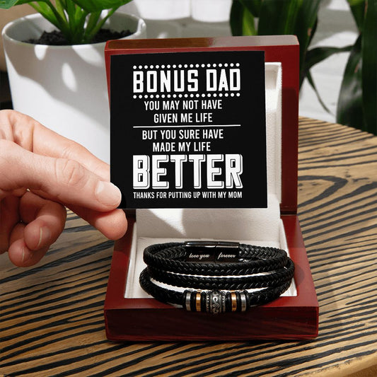Bonus Dad | Thanks for Putting Up With My Mom | Men's "Love You Forever" Bracelet