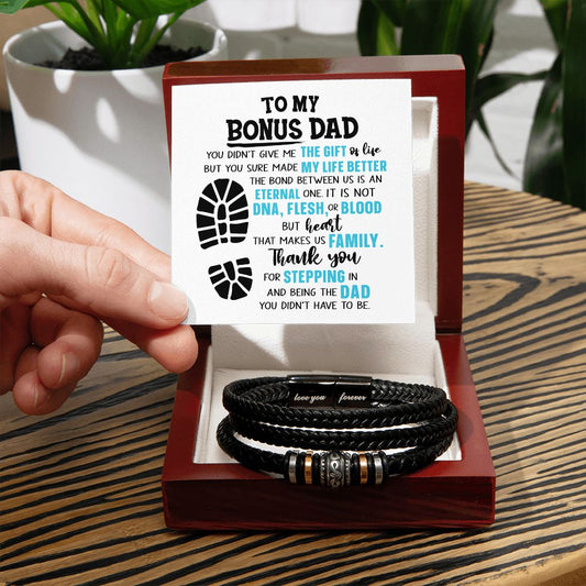 Bonus Dad | Heart Makes Us Family | Men's "Love You Forever" Bracelet