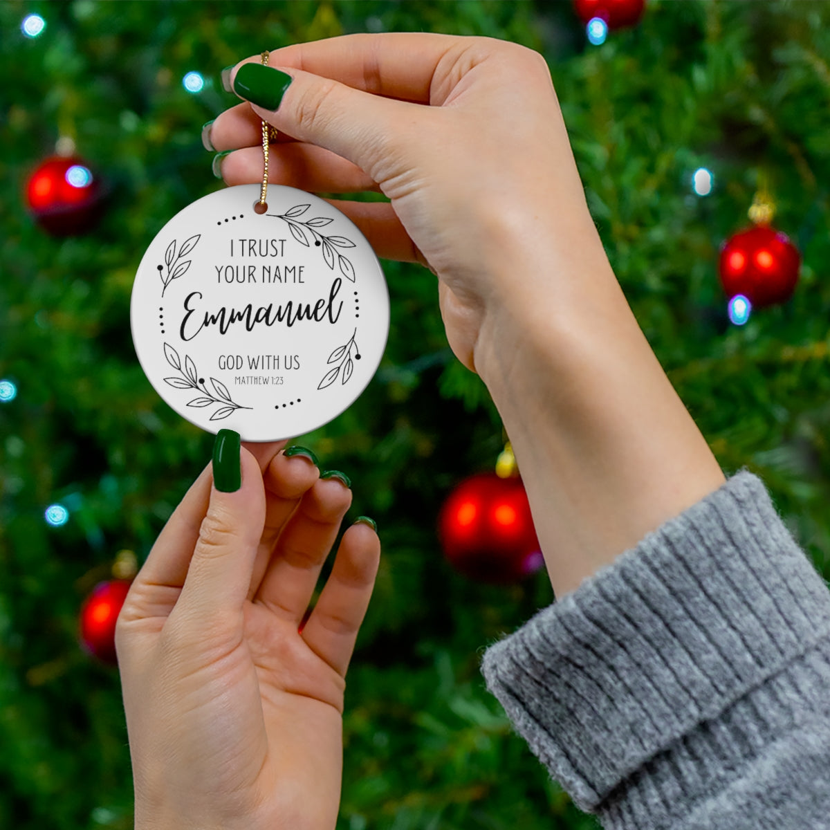 I Trust Your Name | Emmanuel God With Us | White Ceramic Ornament