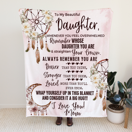 (ALMOST SOLD OUT - TOP SELLER) - 50% OFF ENDING SOON - To My Daughter (Love, Mom) Boho COZY FLEECE BLANKET