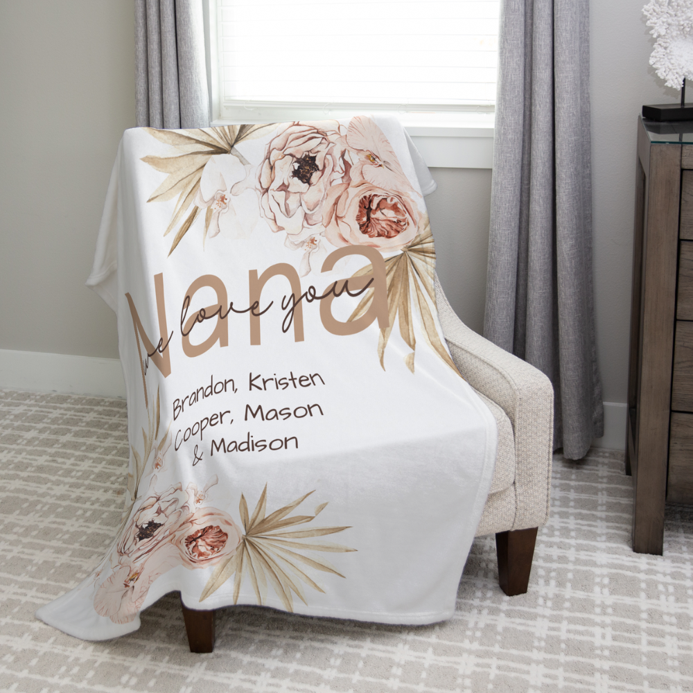 PERSONALIZED Nana Cream Floral Blanket