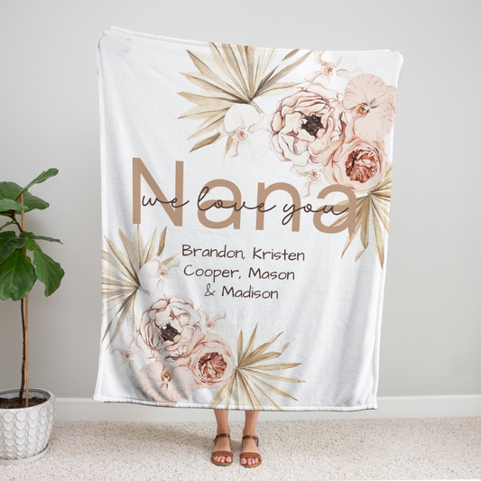 PERSONALIZED Nana Cream Floral Blanket