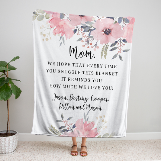 PERSONALIZED Mom Pink Floral Blanket
