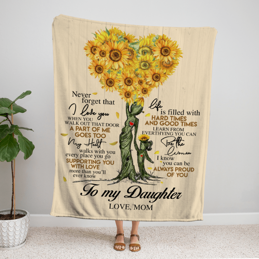 Daughter (Love, Mom) Sunflower Trees Blanket