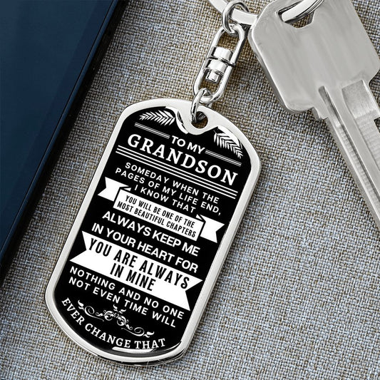 To My Grandson | Pages of My Life | Dog Tag Keychain