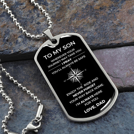 To My Son | Compass B&W | Dog Tag & Chain