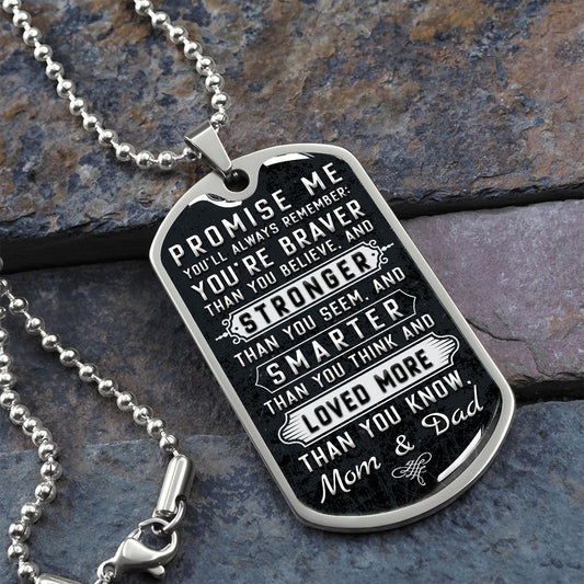 Braver, Stronger, Smarter | Dog Tag with Chain (Custom Engraving Optional)