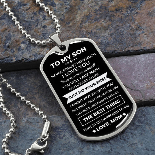 To My Son | Just Do Your Best | Dog Tag with Chain (Custom Engraving Optional)
