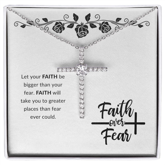Faith Over Fear | Roses (White) | Cross Necklace