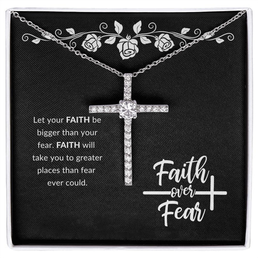 Faith Over Fear | Roses (Blk) | Cross Necklace