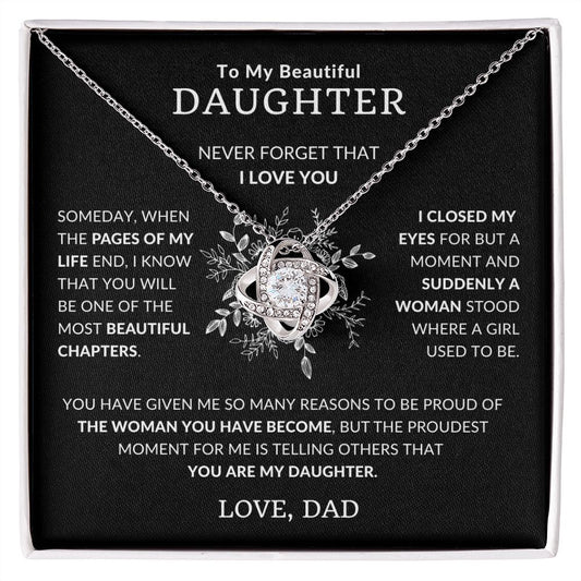 To My Beautiful Daughter | Never Forget That I Love You (Black) | Love Knot Necklace