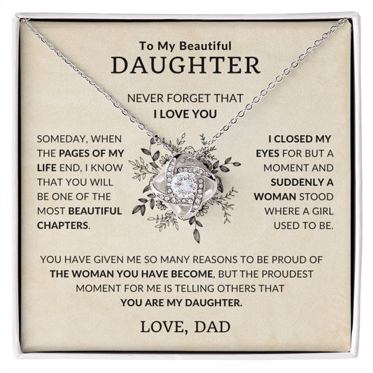 To My Beautiful Daughter | Never Forget | Love Knot Necklace
