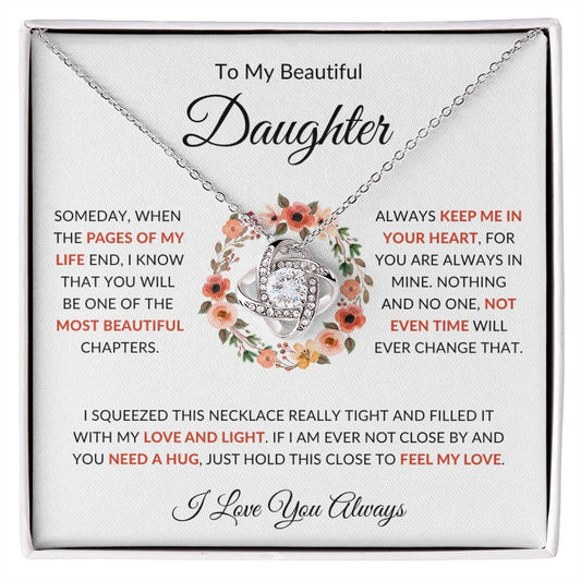 To My Beautiful Daughter | Love and Light Coral Lettering | Love Knot Necklace