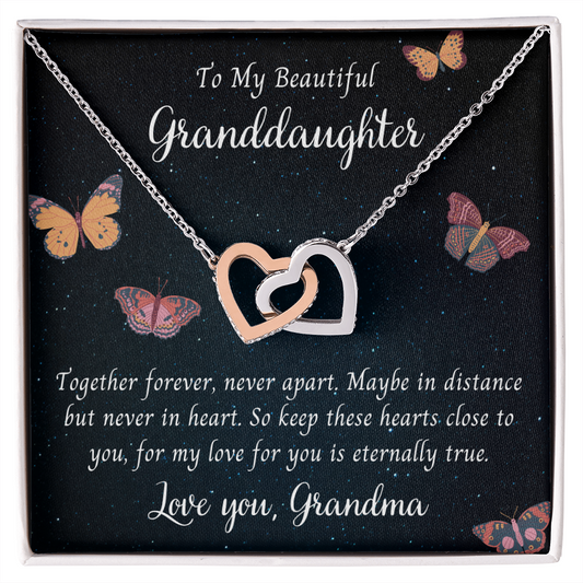 To My Beautiful Granddaughter Together Forever Interlocking Hearts Necklace
