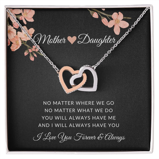 Mother Daughter | Cherry Blossom Coral | Interlocking Hearts Necklace