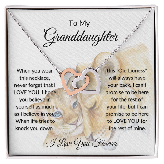 To My Granddaughter | This Old Lioness | Interlocking Hearts Necklace