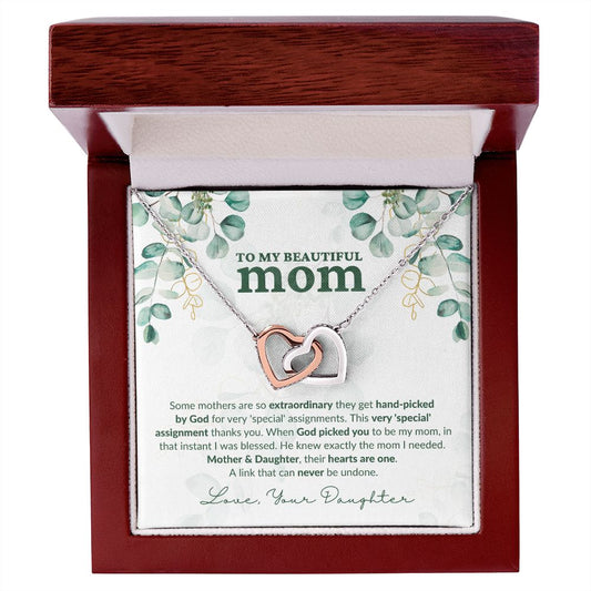 To My Beautiful Mom | Hand-Picked by God | Interlocking Hearts Necklace