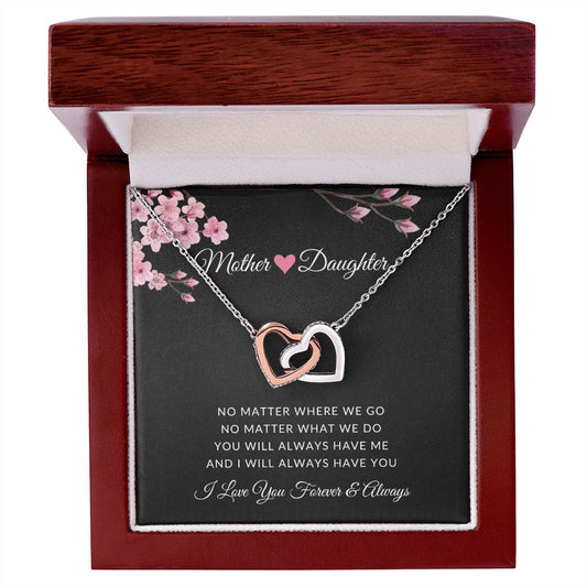 Mother Daughter | Cherry Blossom | Interlocking Hearts Necklace