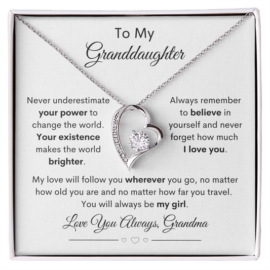 To My Granddaughter | My Love Will Follow You | Forever Love Necklace (Grandma Option)