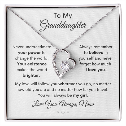 To My Granddaughter | My Love Will Follow You | Forever Love Necklace (Nana Option)