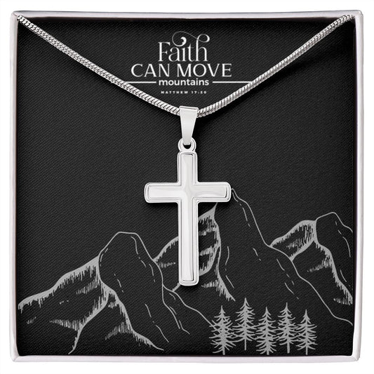 Faith Can Move Mountains (Blk) | Stainless Steel Cross Necklace