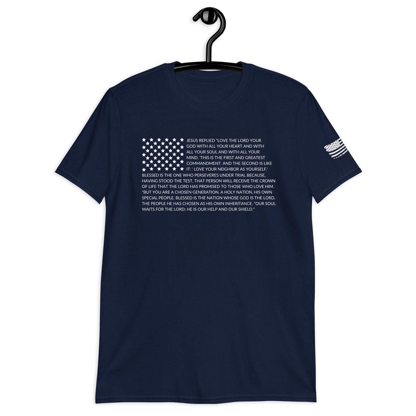 Bible Verse American Flag with Flag on Sleeve T-Shirt